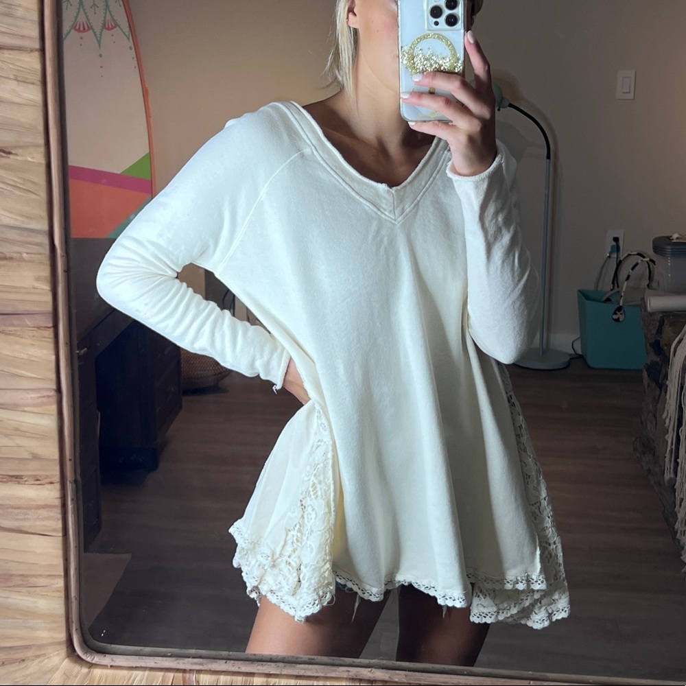 Free People Lace Crew Sweatshirt